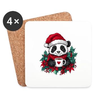 Panda Kaffee Weihnachten Deko Frauen Männer Kinder - Untersetzer (4er-Set) - Weiß - Vorne