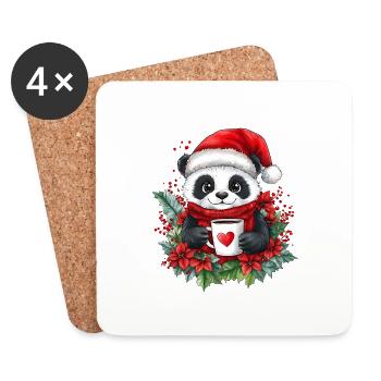 Panda Kaffee Weihnachten Deko Frauen Männer Kinder - Untersetzer (4er-Set) - Weiß - Vorne