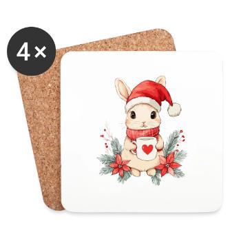 Lapin Café Décoration de Noël Femmes Hommes Enfants - Dessous de verre (lot de 4) - blanc - Devant