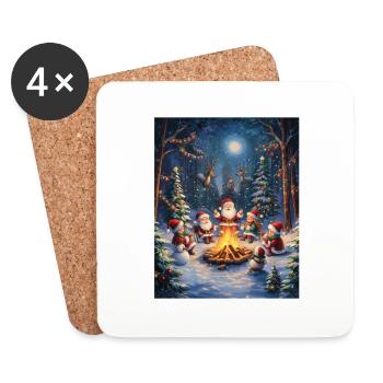 Père Noël Femmes Hommes Enfants Noël - Dessous de verre (lot de 4) - blanc - Devant
