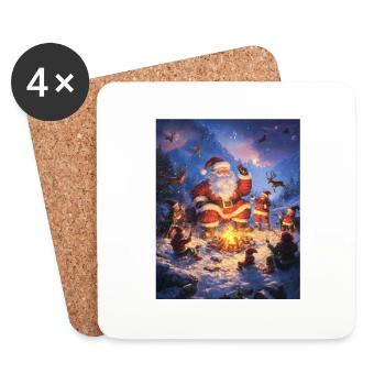 Weihnachtsmann Frauen Männer Kinder Weihnachten - Untersetzer (4er-Set) - Weiß - Vorne
