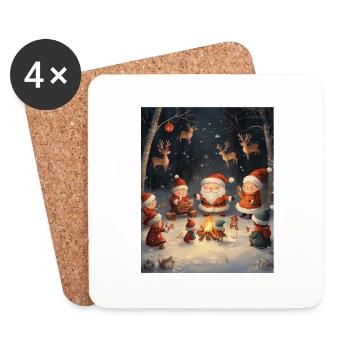 Père Noël Femmes Hommes Enfants Noël - Dessous de verre (lot de 4) - blanc - Devant
