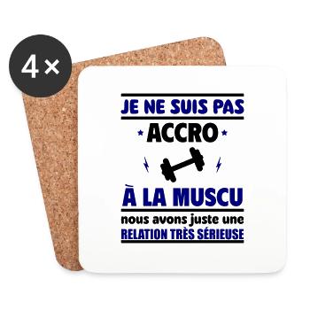 Pas accro à la muscu, fête des pères, cadeau noël - Dessous de verre (lot de 4) - blanc - Devant