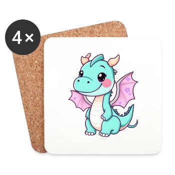 Dragon de dessin animé souriant avec des ailes violettes - Dessous de verre (lot de 4) - blanc - Devant