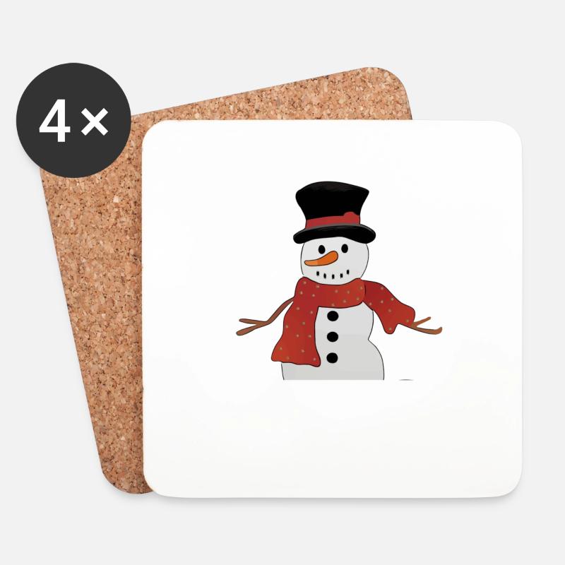 Schneemann mit rotem Schal - Untersetzer (4er-Set) - Weiß
