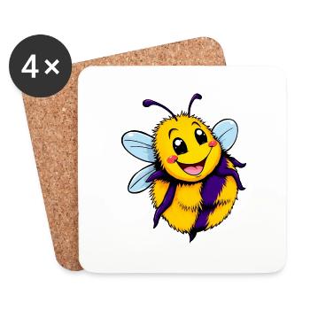 Happy Bumblebee Dessin animé Illustration - Dessous de verre (lot de 4) - blanc - Devant