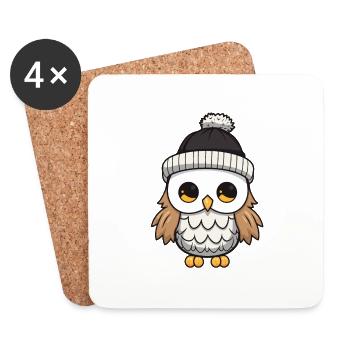 Hibou Chapeau de bande dessinée d’hiver - Dessous de verre (lot de 4) - blanc - Devant