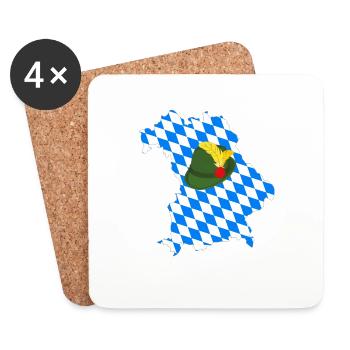 Carte de la Bavière avec chapeau Bayern Karte mit Hut, Allemagne - Dessous de verre (lot de 4) - blanc - Devant