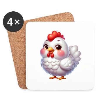 Chicken / Hünchen - Untersetzer (4er-Set) - Weiß - Vorne