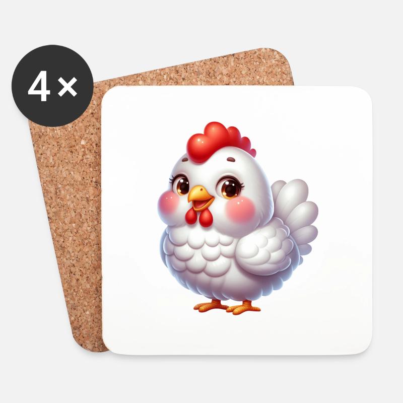 Chicken / Hünchen - Untersetzer (4er-Set) - Weiß