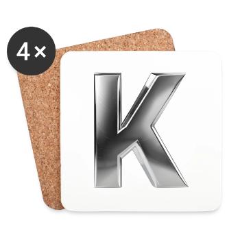Chrome ,, K " Metallic - Untersetzer (4er-Set) - Weiß - Vorne