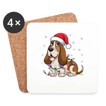 Basset Hound Christmas Lights Xmas Dogs Gifts - Coasters (set of 4) - white - Front