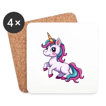 Lebendiges rosa Einhorn-Design - Untersetzer (4er-Set) - Weiß - Vorne