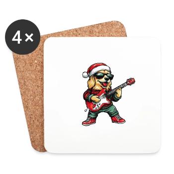 Golden Retriever Hund Weihnachten Rocker Gitarre - Untersetzer (4er-Set) - Weiß - Vorne