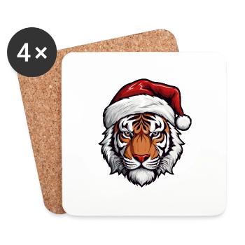 Portrait de Noël Tête de Tigre - Dessous de verre (lot de 4) - blanc - Devant