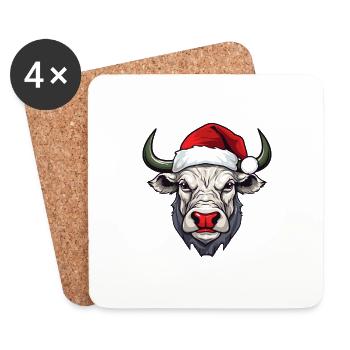 Portrait de Noël tête de taureau - Dessous de verre (lot de 4) - blanc - Devant