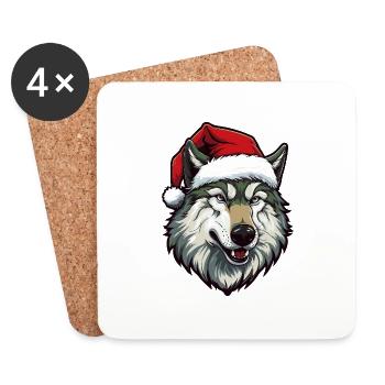 Portrait de Noël tête de loup - Dessous de verre (lot de 4) - blanc - Devant