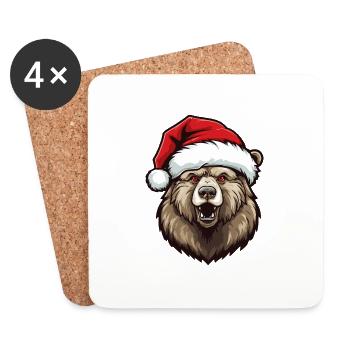 Portrait de Noël Tête D’ours - Dessous de verre (lot de 4) - blanc - Devant