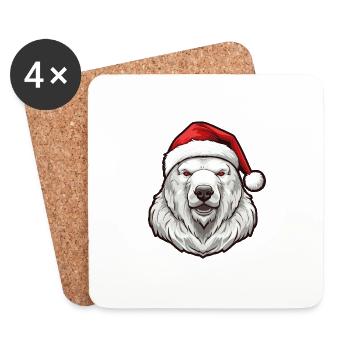 Polar Bear Head Christmas Portrait Polar Bear - Coasters (set of 4) - white - Front
