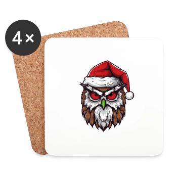 Portrait de Noël tête de hibou - Dessous de verre (lot de 4) - blanc - Devant