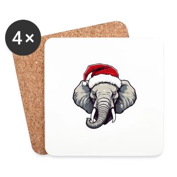 Elephant Head Christmas Portrait - Coasters (set of 4) - white - Front