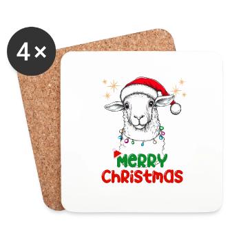 Weihnachten Schaf Weihnachtsmütze Lamm Lustig - Untersetzer (4er-Set) - Weiß - Vorne
