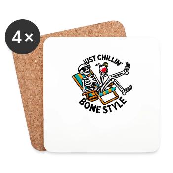 Just Chillin' Bone Style Happy Skeleton Dead Bones - Coasters (set of 4) - white - Front