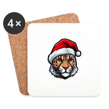 Portrait de Noël Tête de Guépard - Dessous de verre (lot de 4) - blanc - Devant