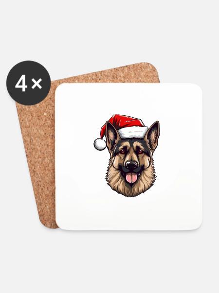Schäferhund Hund Kopf Weihnachten Portät - Untersetzer (4er-Set) - Weiß