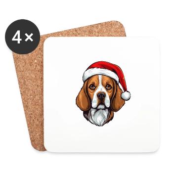 Portrait de Noël tête de chien beagle - Dessous de verre (lot de 4) - blanc - Devant