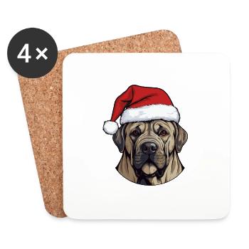 Mastiff Dog Head Christmas Portrait - Coasters (set of 4) - white - Front