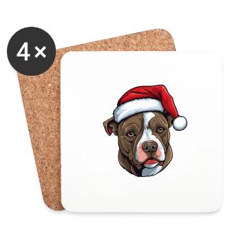 Staffordshire Bull Terrier Dog Head Christmas - Coasters (set of 4) - white - Front