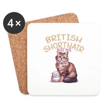 British Shorthair Maman Chat Chaton Mère - Dessous de verre (lot de 4) - blanc - Devant