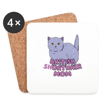 British Shorthair Maman Mère Chaton Chat - Dessous de verre (lot de 4) - blanc - Devant