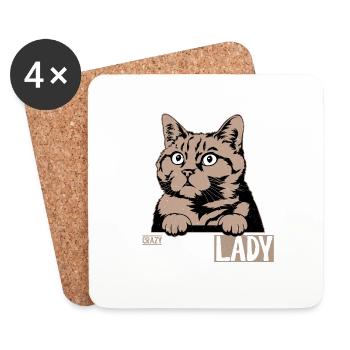 Crazy American Shorthair Lady Chat Chaton Mère - Dessous de verre (lot de 4) - blanc - Devant