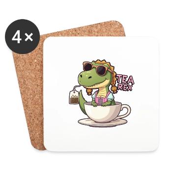 Tea Rex Trachtenshirt Dirndl T-Rex - Untersetzer (4er-Set) - Weiß - Vorne