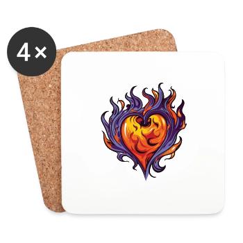 Coeur, Flamme, Feu, Amour - Dessous de verre (lot de 4) - blanc - Devant
