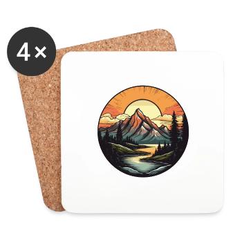Mountains Landscape Circle - Coasters (set of 4) - white - Front
