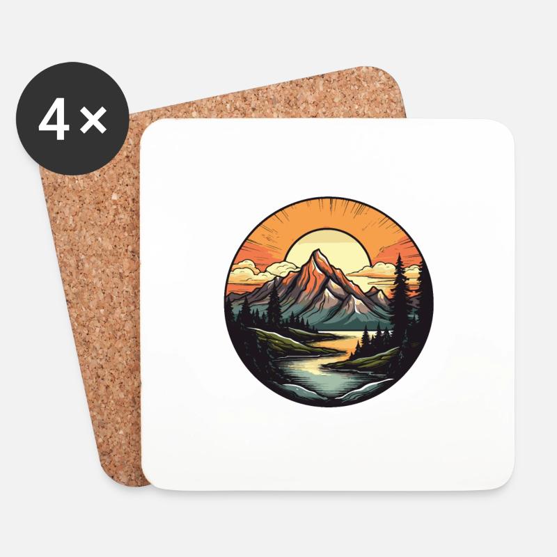 Berge Landschaft Kreis - Untersetzer (4er-Set) - Weiß