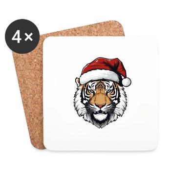 Portrait de Noël Tête de Tigre - Dessous de verre (lot de 4) - blanc - Devant