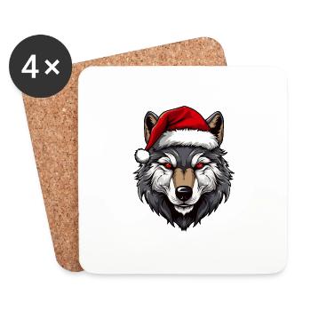 Portrait de Noël tête de loup - Dessous de verre (lot de 4) - blanc - Devant