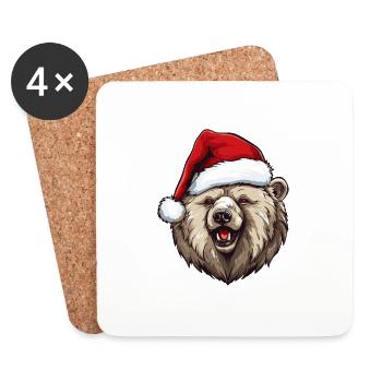 Portrait de Noël Tête D’ours - Dessous de verre (lot de 4) - blanc - Devant