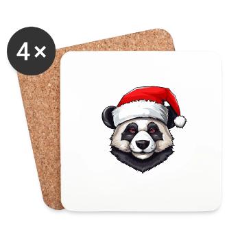 Panda Head Christmas Portrait - Coasters (set of 4) - white - Front