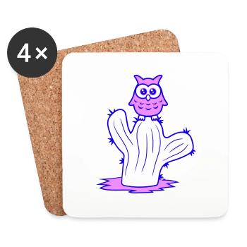 Cactus Owl Sitting Cacti Night Bird Cute Cute - Coasters (set of 4) - white - Front