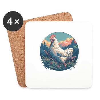 Rooster Hähne Hahn - Untersetzer (4er-Set) - Weiß - Vorne