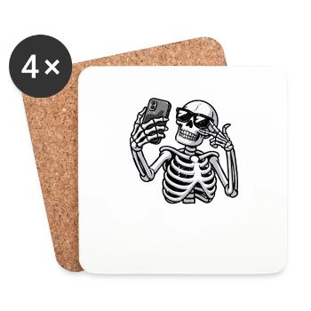 Humor Selfie Skeleton Funny Dead Bones Halloween - Coasters (set of 4) - white - Front