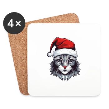 Cat Head Christmas Portrait - Coasters (set of 4) - white - Front