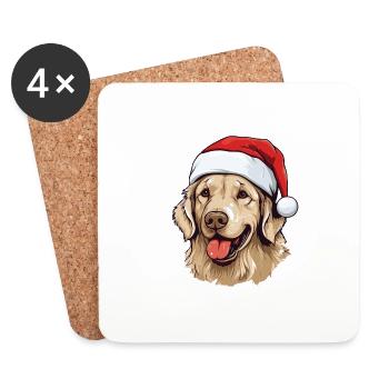 Golden Retriever Dog Head Christmas Portrait - Coasters (set of 4) - white - Front