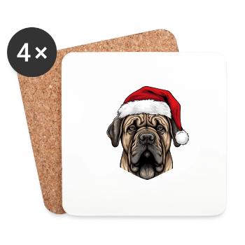 Mastiff Dog Head Christmas Portrait - Coasters (set of 4) - white - Front