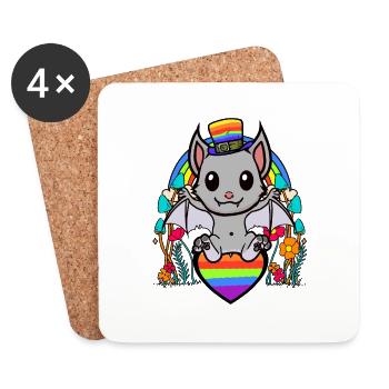 LGBT Gay Pride Bat Drapeau arc-en-ciel - Dessous de verre (lot de 4) - blanc - Devant